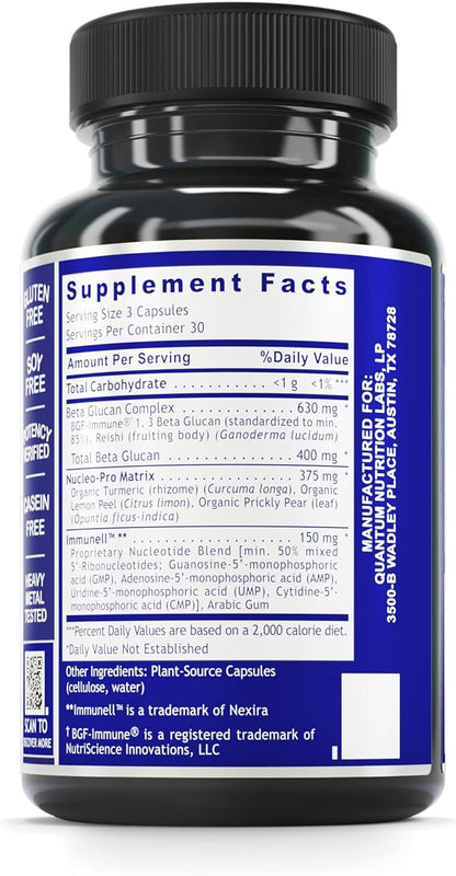 QNL Quantum Nucleotide Complex - Immune Support Supplement with Nucleotides & Beta Glucans - Organic Immunity Support - Natural Energy Supplement - 90 Plant-Based Capsules