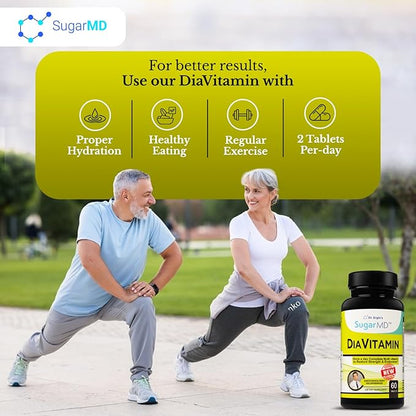 SugarMD Diavitamin Supplement Formula – Multivitamin for Men and Women – Multivitamins and Minerals – 60 Multi Vitamin Tablets – Restore Strength and Endurance – Non-GMO – Gluten-Free