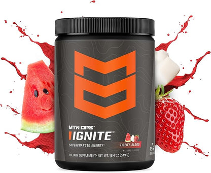 MTN OPS Ignite Supercharged Energy Drink Mix 45-Serving Tub, Tiger's Blood