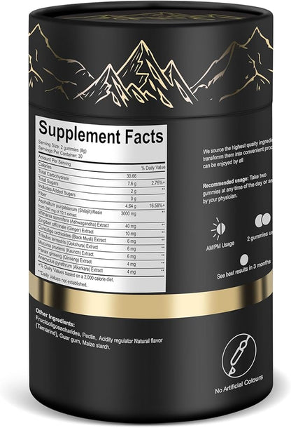 Himalayan Nutritious Shilajit Gummies Gold - Ashwagandha, Gokshura - Fulvic Acid - 85+ Trace Minerals - for Men Women - No Added Sugar - 60 Gummy(Shilajit Gummies 60Gummy)