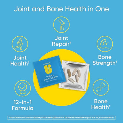 Mobility & Bone Support Daily Multivitamin Supplement, Joint Care and Repair, Mobility, Vitamin D, C, K2, Collagen, Hyaluronic Acid, Turmeric, Glucosamine, Chondroitin (30 Pack)