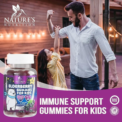 Sambucus Elderberry Immune Gummies for Kids with Vitamin C, Zinc & Elderberry, Daily Childrens Immune Support Vitamins Gummy Children Ages 4 Up, Natures Supplement, Non-GMO, Berry Flavor, 60 Gummies