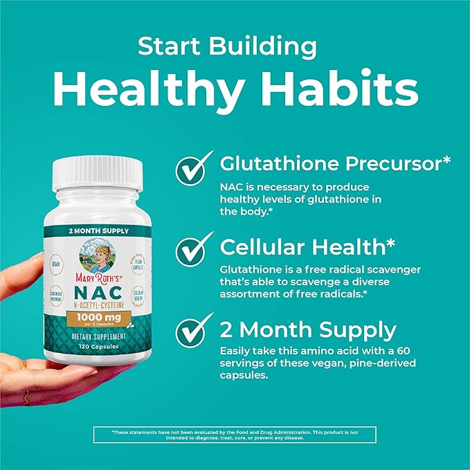 MaryRuth Organics Nutritional Supplement Capsule, N-Acetyl Cysteine, 2 Month Supply, NAC 1000mg Per Serving, Vegan, Non-GMO, Gluten Free, 120 Count