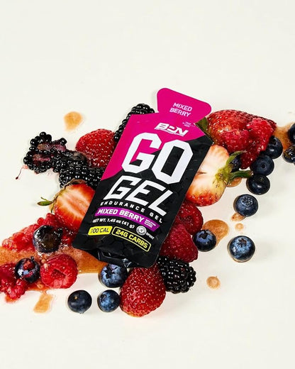 BARE PERFORMANCE NUTRITION, BPN Go Gel Endurance Gel, Vegan + Gluten Free Running Gel with 24g of Carbohydrates & 100 Calories per Gel Pack, 10 Single-Serving Gel Packs, Mixed Berry