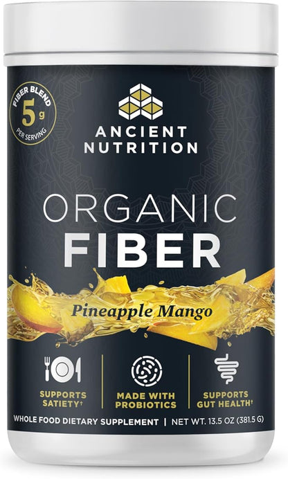 Ancient Nutrition Organic Fiber Powder, Pineapple Mango, Soluble Fiber from Acacia & Konjac Root, Supports Digestive Health, Reduces Bloating, 13.5 oz