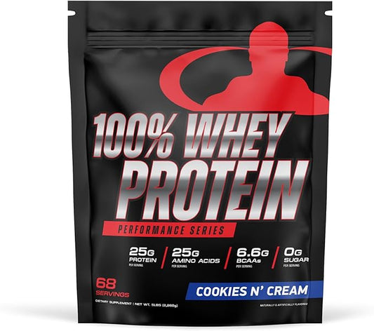 Goliath Labs 100% Whey Protein Powder Isolate/Blend | Fast-Absorbing Workout Supplements for Men and Women | 25g of Pure Protein and 5.5g of BCAAs | 5 lbs, 68 Servings (5 LB, Cookies n Cream)