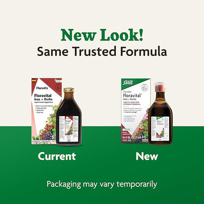 Floradix Floravital Liquid Iron & Vitamins Formula - Liquid Iron Supplement with B Complex Vitamins, Vitamin C & Herbs for Energy Support - Vegan, Gluten-Free, Yeast- Free, Non-GMO - 17 oz