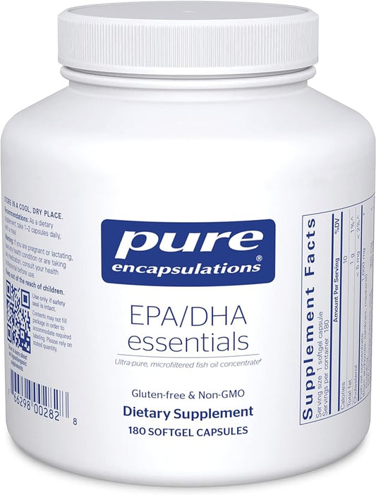 Pure Encapsulations EPA/DHA Essentials - Fish Oil Concentrate Supplement to Support Cardiovascular Health - Premium EPA & DHA Supplement with Omega 3-180 Softgel Capsules