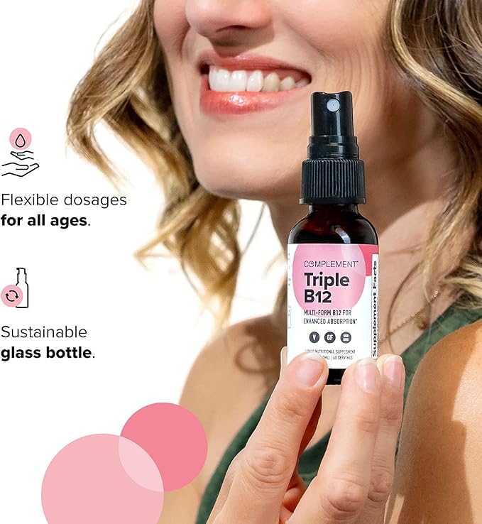 Complement Bundle- Vegan Multivitamin (90 Capsules) & Triple B12 Spray (60 Servings) - Complete Nutrition with Omega 3, Vitamins D3 K2, Zinc, Magnesium & Raspberry- Flavored B12 for Energy & Health