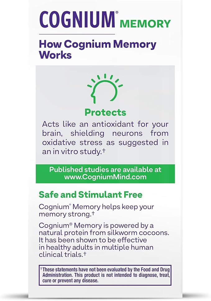Natrol Cognium Memory, Brain Health Supplements for Adults, Dietary Supplement for Brain Health and Clinically Shown to Improve Memory and Recall in Healthy Adults, 60 Tablets, Up to a 30 Day Supply