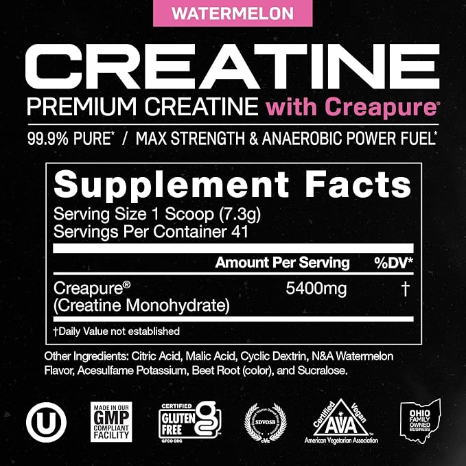 Muscle Feast Creapure Creatine Monohydrate Powder, Vegan Keto Friendly Gluten-Free Easy to Mix, Mass Gainer, Muscle Recovery Supplement and Best Creatine for Muscle Growth, Watermelon, 300g