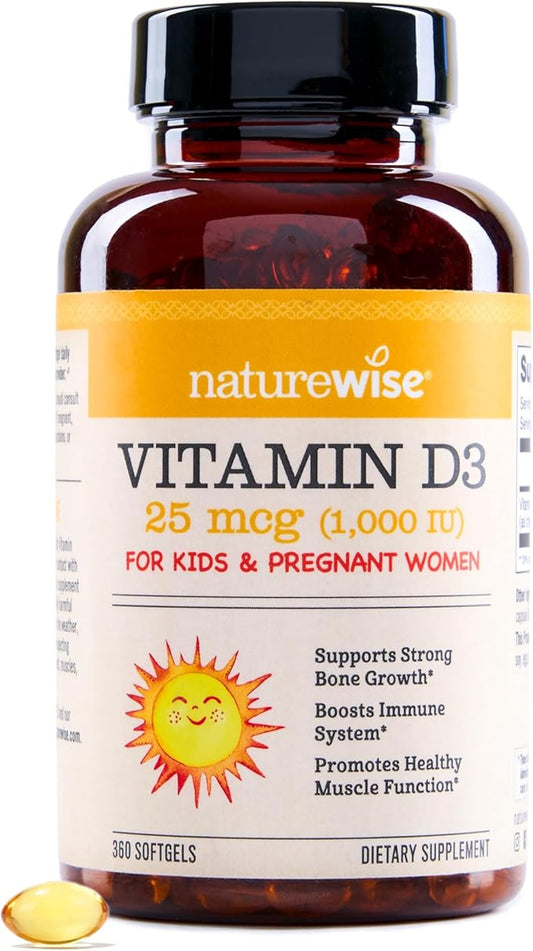 NatureWise Vitamin D3 1000iu (25 mcg) Healthy Muscle Function, and Immune Support, Non-GMO, Gluten Free in Cold-Pressed Olive Oil, Packaging Vary ( Mini Softgel), 360 Count