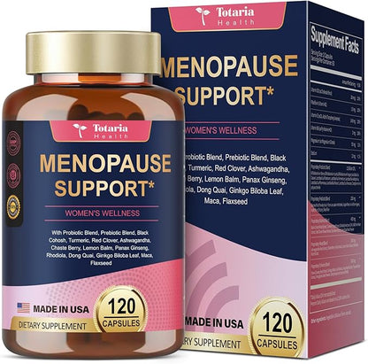 Menopause Supplements for Women, Multibenefit & Complete Black Cohosh for Hot Flashes, Night Sweats & Hormone Balance for Women, with Probiotics, DIM, Vitex, Dong Quai, Red Clover and More, 120 Caps