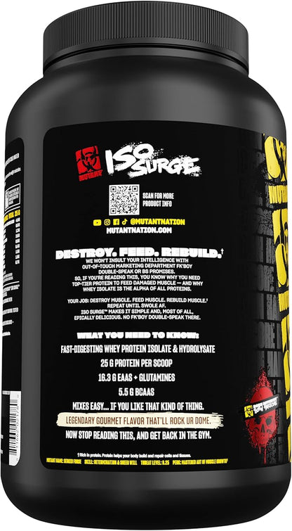 Mutant ISO Surge Whey Protein Isolate Powder Acts Fast to Help Recover, Build Muscle, Bulk and Strength, 1.6 lb (Cookies & Cream)