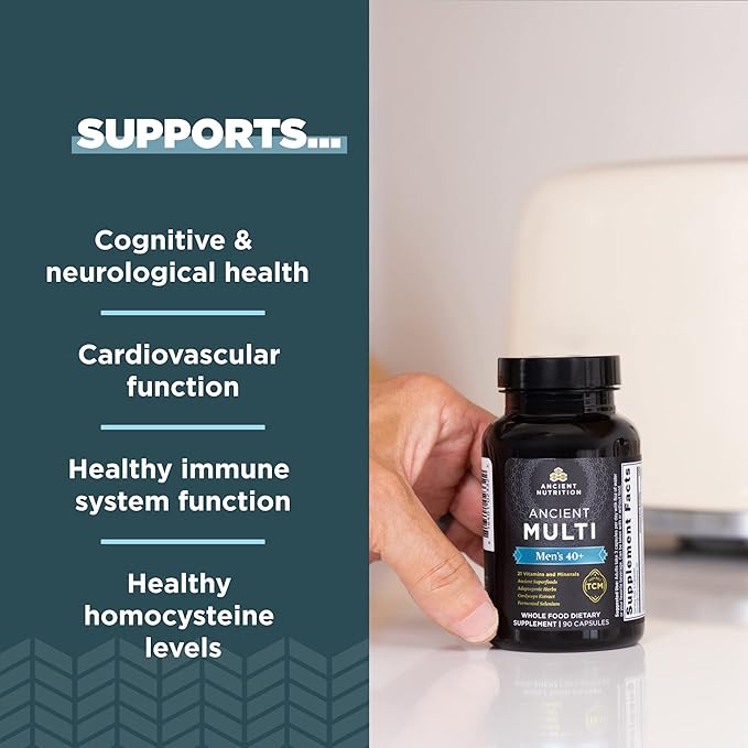 Multivitamin for Men by Ancient Nutrition, Ancient Multi Men's 40+ Once Daily Vitamin Supplement 90 ct, Vitamin A, Vitamin B and Vitamin K2, Supports Immune System, Paleo and Keto Friendly