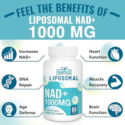 Liposomal NAD+ Supplement 1000 mg | Highest NAD Pontecy | Max Absorption | Pure NAD Supplement | Energy and DNA Repair, Aging Defense, Brain Function | 480 Softgels