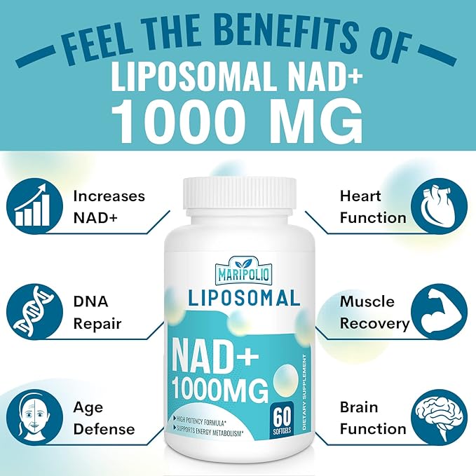 Liposomal NAD+ Supplement 1000 mg | Highest NAD Pontecy | Max Absorption | Pure NAD Supplement | Energy and DNA Repair, Aging Defense, Brain Function | 180 Softgels