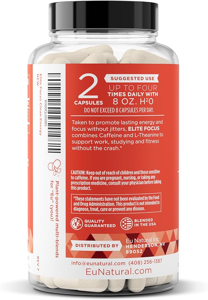 Elite Caffeine Pills with L-Theanine – Jitter-Free Focused Energy Supplements – Clean & Natural Nootropic Stack for Smart Cognitive Performance – 120 Soft Capsules