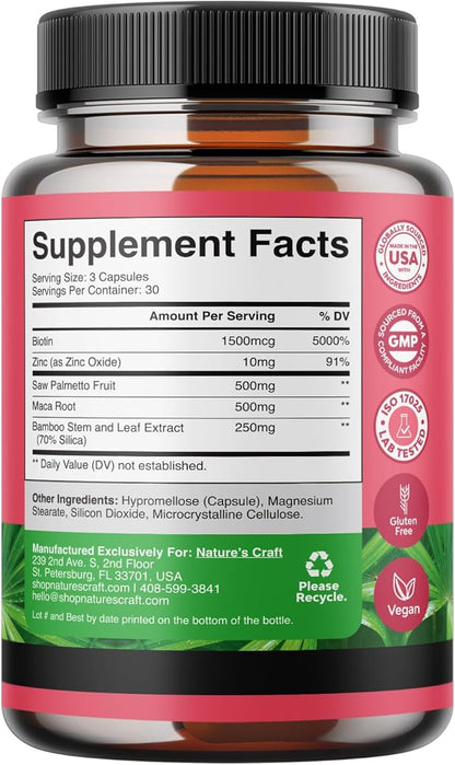 Extra Strength Saw Palmetto for Women - DHT Blocker Restoring Hair Vitamins for Hair Health - 500mg Pure Saw Palmetto Capsules with Maca Root & Biotin for Stronger Thicker Healthier Looking Hair