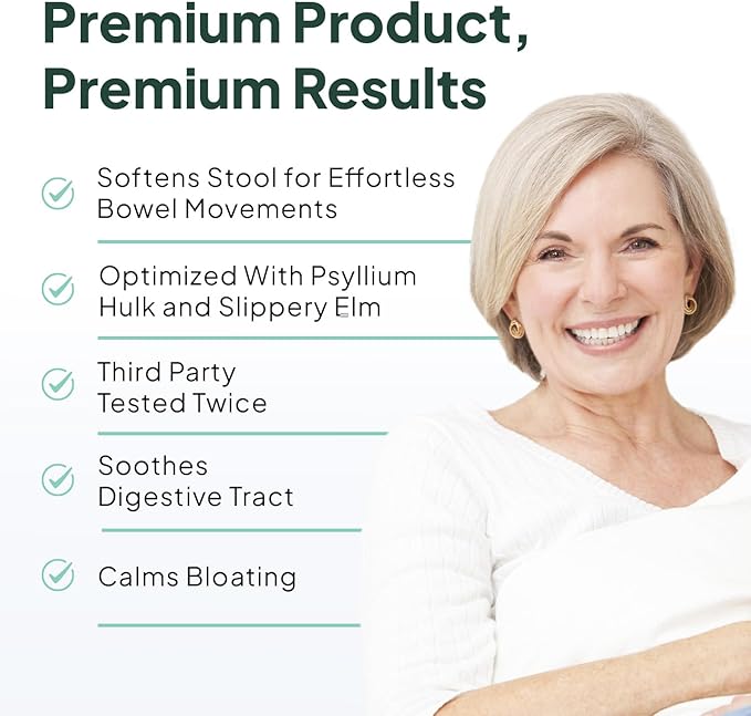 Better Fiber - Daily Fiber Supplement - Soften Stool for Effortless Bowel Movements - with Psyllium Hulk and Slippery Elm - 6 Bottles