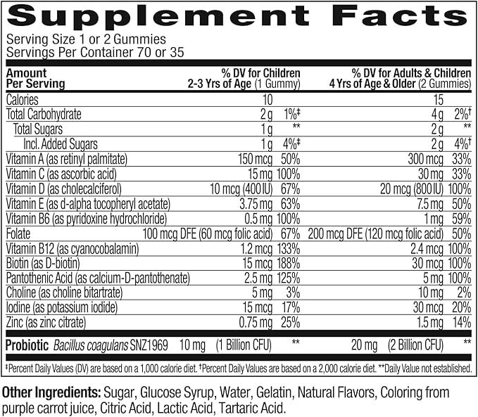 OLLY Kids Multivitamin & Probiotic Gummy, Digestive Support, Vitamins A, D, C, E, B, Zinc, Chewable Supplement, Berry Flavor, 35 Day Supply - 70 Count