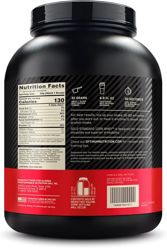 Optimum Nutrition Gold Standard 100% Whey Protein Powder, Coffee, 5 Pound (Packaging May Vary)