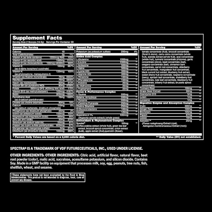 Animal Pak - Vitamin Powder with Zinc, Magnesium, Amino Acids and More - Digestive Health, Immune Booster and Focus Support - Multivitamin for Men and Women - Spectra and 85+ Nutrients - 60 Scoops