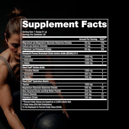SteelFit Steel Fuel BCAA + Electrolyte Powder | Sugar-Free 2:1:1 Amino Acids Formula | Grape Soda, 30 Servings | No Crash Workout Hydration, Muscle Growth & Recovery