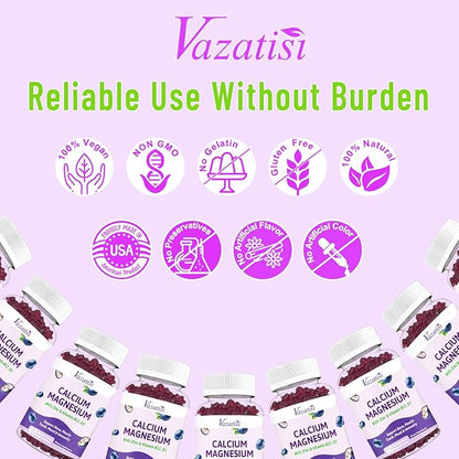 Calcium Magnesium Zinc Gummies with Vitamin D3 and B12, Immune Support Calcium Supplements for Women Men, 60 Vegan Blueberry Flavor Gummies