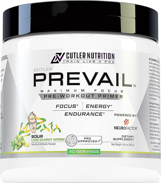Prevail Pre Workout Powder with Nootropics: Pre Workout for Men and Women, Cutting Edge Energy and Focus Supplement with L Citrulline, Alpha GPC, L Tyrosine | Sour Lime Gummy, 40 Scoops