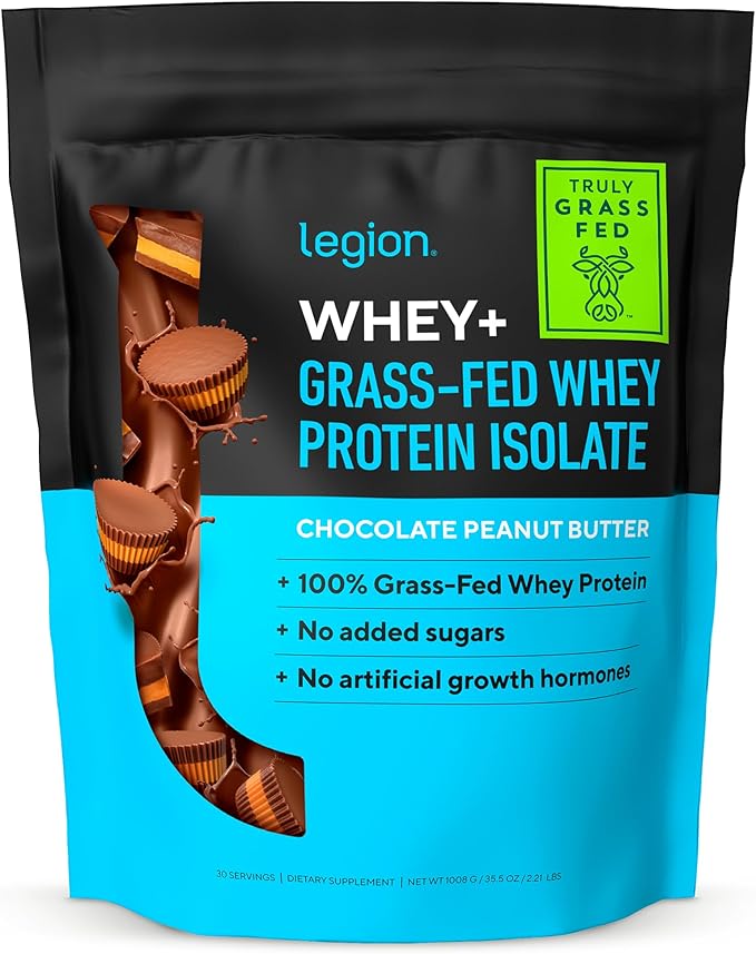 LEGION Whey+ Whey Protein Powder (Chocolate Peanut Butter) - Low Calorie Whey Isolate Protein Powder - Non-GMO, Lactose-Free, Sugar-Free Whey Protein Isolate Powder from Grass Fed Cows (30 Servings)