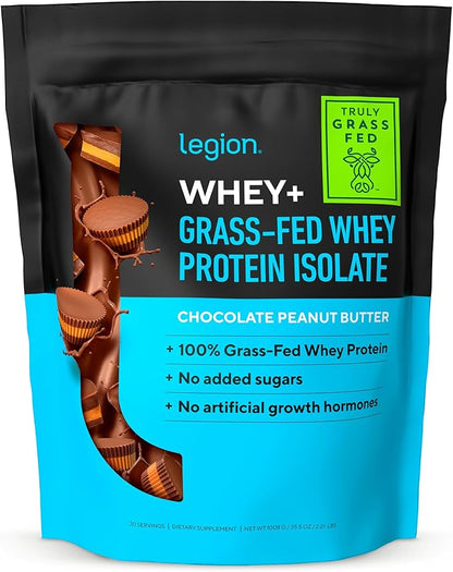 LEGION Whey+ Whey Protein Powder (Chocolate Peanut Butter) - Low Calorie Whey Isolate Protein Powder - Non-GMO, Lactose-Free, Sugar-Free Whey Protein Isolate Powder from Grass Fed Cows (30 Servings)