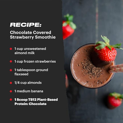 TB12 Plant Based Protein Powder by Tom Brady, 24g of Vegan Pea Protein, Low Sugar, Low Carb, Non-GMO, Meal Replacement, Keto Friendly, Paleo, Sugar Free, Chocolate Flavor (1.12 Ounce / 12 Pack)