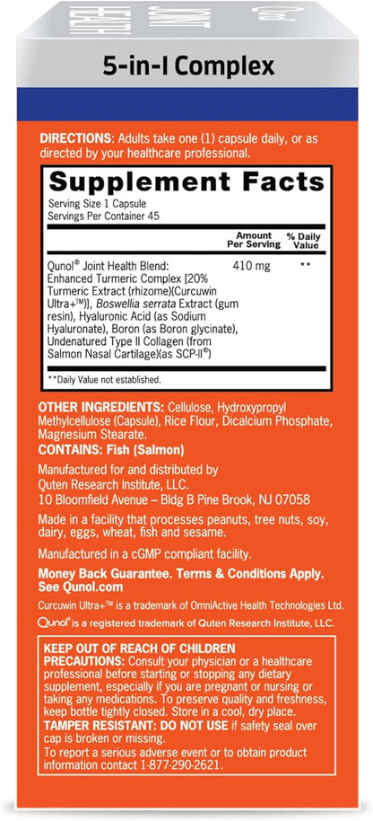 Qunol 5-in-1 Joint Support Supplement, Fast Acting, One Pill Dose, Support Healthy Inflammation Response & Discomfort Caused by Overuse of Joints, Alternative to Glucosamine Chondroitin MSM, 45 Count