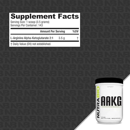 NutraBio Arginine AKG Workout Supplement Powder, 500g – Helps Support Lean Mass Gains, Boost Nitric Oxide, and Enhance Muscle Growth