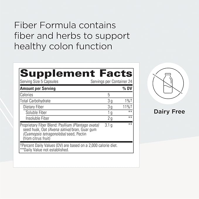 Integrative Therapeutics Fiber Formula - Support Colon Health* - Digestive Health Support with True Dispersion Technology - Contains Psyllium Seed Husk, Pectin, Oat Bran, and Guar Gum - 120 Capsules