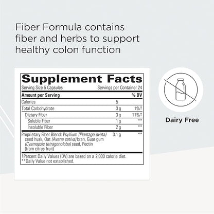 Integrative Therapeutics Fiber Formula - Support Colon Health* - Digestive Health Support with True Dispersion Technology - Contains Psyllium Seed Husk, Pectin, Oat Bran, and Guar Gum - 120 Capsules