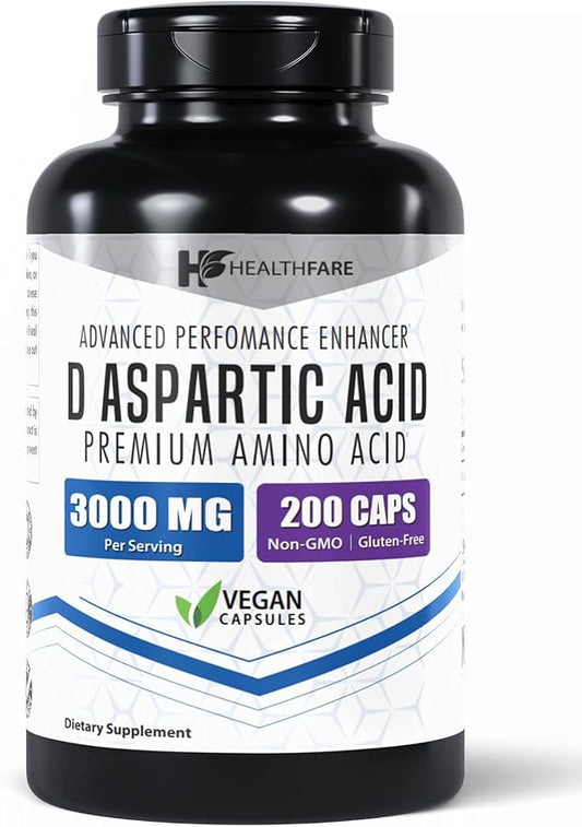D-Aspartic Acid (DAA) 3000mg | 200 Capsules | DAA Premium Amino Acid | Non-GMO, Gluten Free Supplement