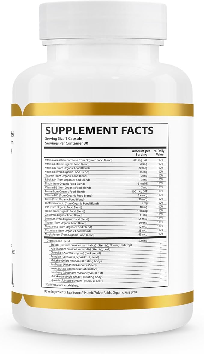 Real Multi Whole Food Multivitamin - 21 Vitamins and Minerals Made from Real Food. Vegan, Plant-Based Nutrients Made from Real Fruits Veggies & Whole Foods, Whole Food Supplement