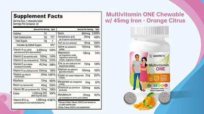 BariatricPal Multivitamin ONE 1 per Day! Bariatric Multivitamin Chewable with 45mg Iron - Orange Citrus (30 Count)