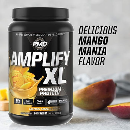 PMD Sports Amplify XL Premium Whey Protein Supplement Hydro Greens Blend - Glutamine and Whey Protein Matrix with Superfood for Muscle, Strength and Recovery - Mango Mania (24 Servings)