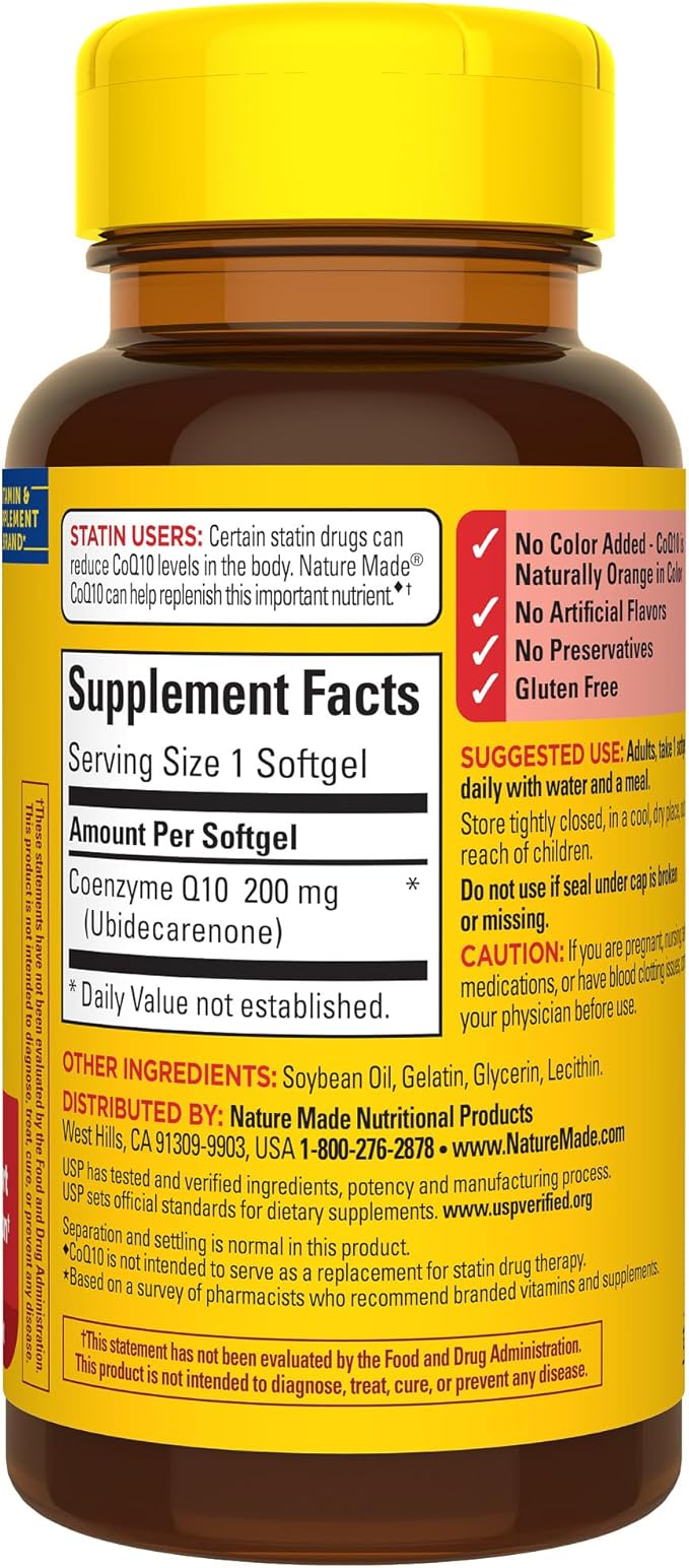 Nature Made CoQ10 200mg, Dietary Supplement for Heart Health Support, 40 Softgels, 40 Day Supply