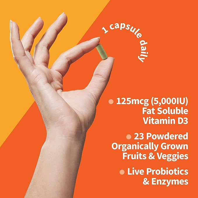 Garden of Life Vitamin D, Vitamin Code Raw D3, Vitamin D 5,000 IU, Raw Whole Food Vitamin D Supplements with Chlorella, Fruit, Veggies & Probiotics for Bone & Immune Health. 60 Vegetarian Capsules