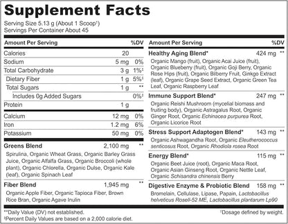 NATURELO Raw Greens Superfood Powder - Unsweetened - Boost Energy, Detox, Enhance Health - Organic Spirulina - Wheat Grass - Whole Food Nutrition from Fruits and Vegetables - 240 Grams