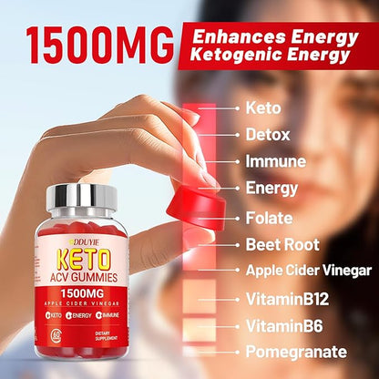 (3 Pack) Keto ACV Gummies Extreme of 1500MG, Gummies, Apple Cider Vinegar Formulated Along with Pomegranate Beet Juice Powder and B12, Vegan and Non GMO, 180 Gummys