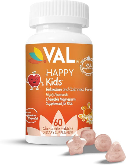 Chewable Magnesium for Kids, Relaxation and Calm Formula, Glycinate, Citrate, Taurate, Vitamin B6, D, C, Natural Apple Flavor, Sugar Free, Gluten Free, Non-GMO, 60 Chewable Tablets
