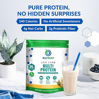 BioTrust Low Carb Protein Powder – Natural and Delicious Whey & Casein Blend from Grass-Fed Hormone Free Cows – Non GMO, Soy Free, Gluten Free, Hormone Free (Vanilla)