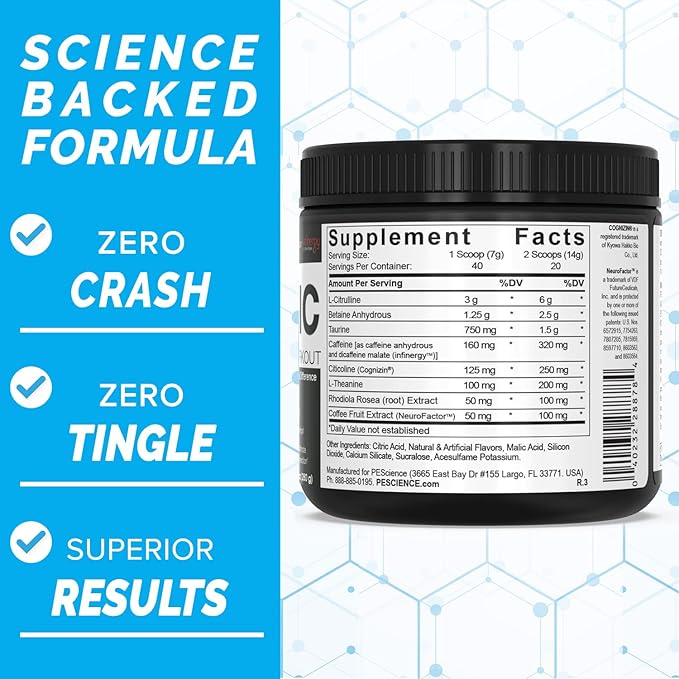 PEScience Prolific Pre Workout Powder, Sour Green Apple, 40 Scoop, Energy Supplement with Nitric Oxide