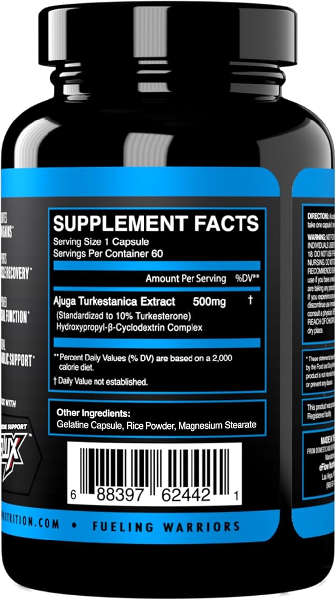 eFlow Nutrition Turkesterone Supplement for Men [Highest Purity] + Cyclodextrin for High Absorption - Increase Stamina, Lean Muscle Growth & Recovery, Boosts Drive - 3rd Party Tested (60 Capsules)