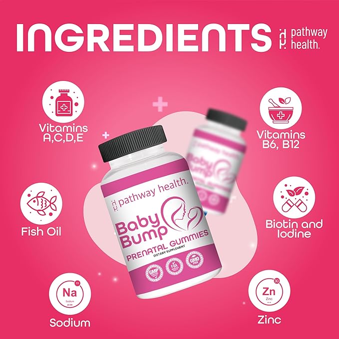 Pathway Health Baby Pump Prenatal Vitamin Gummies - 60 Capsules - Organic Pregnancy Supplements for Women - Gluten Free Multivitamin Prenatals - Prenatal Gummies with Iron, B12 & DHA